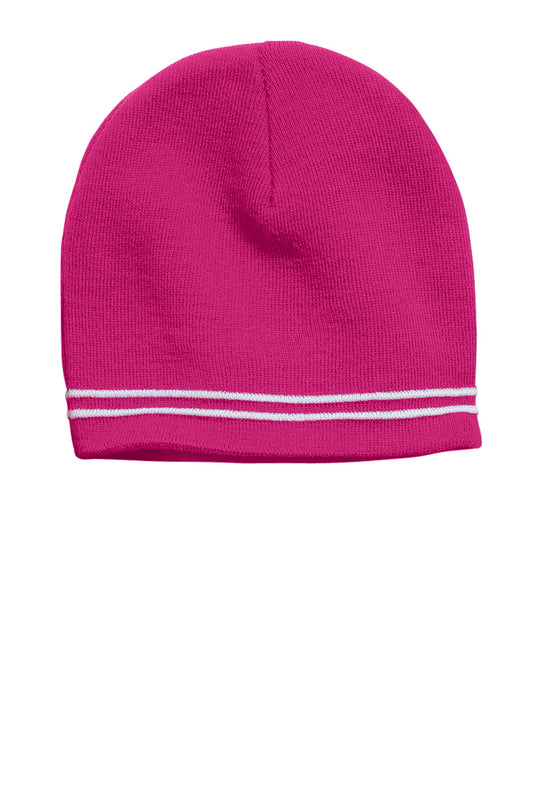 Sport-Tek Spectator Pink White Beanie STC20 OS Striped Acrylic Warm Cozy Comfy