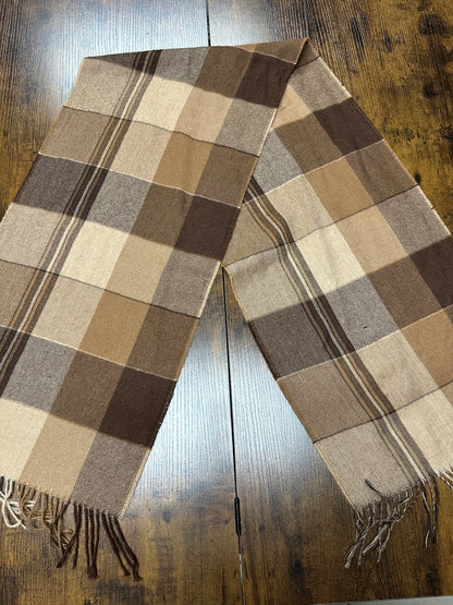 Baby Alpaca Scarf Woven & Brushed 100% in Camel Checkered Grid Wrap Scarves