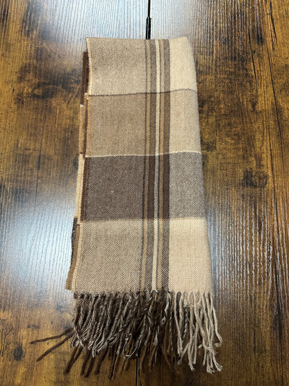 Baby Alpaca Scarf Woven & Brushed 100% in Camel Checkered Grid Wrap Scarves