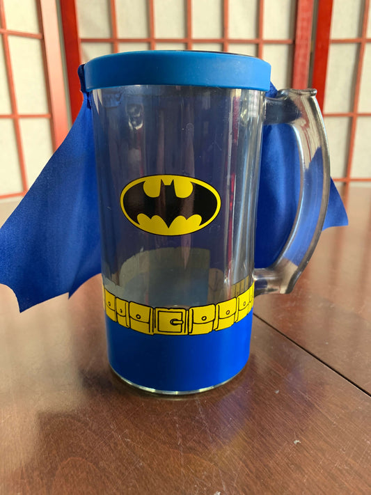 Batman Retro Logo Tall Glass Mug Cup with Cape DC Comics Book collectable dark knight