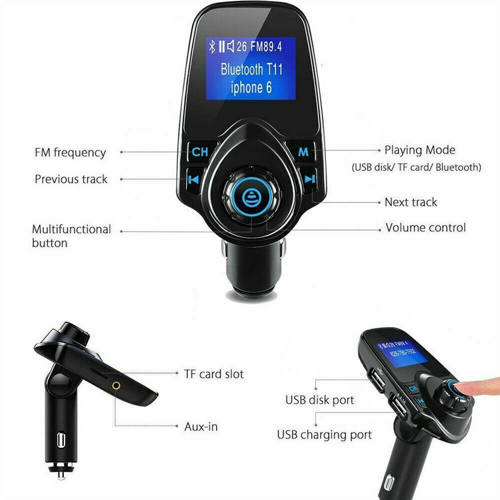 Car Kit Bluetooth FM Transmitter Wireless Adapter Charger Audio Streaming USB